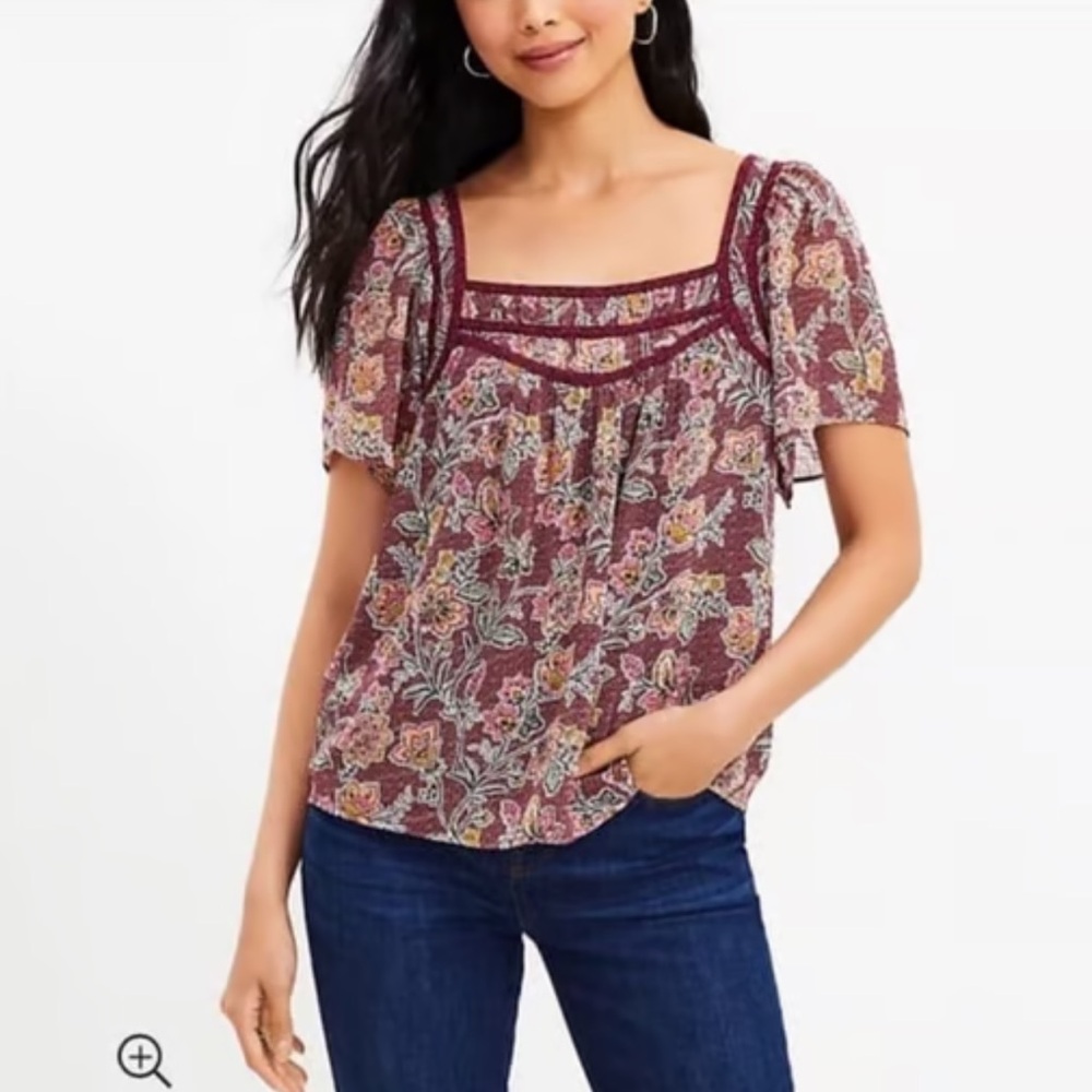 LOFT Square Neck Floral Blouse Size Small